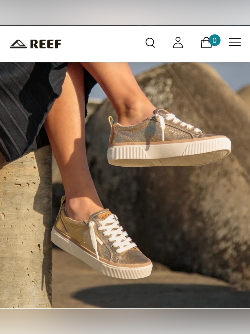Reef Women’s Lay Day Dawn Gold Glitter Low-Top slip on Sneakers with White Laces